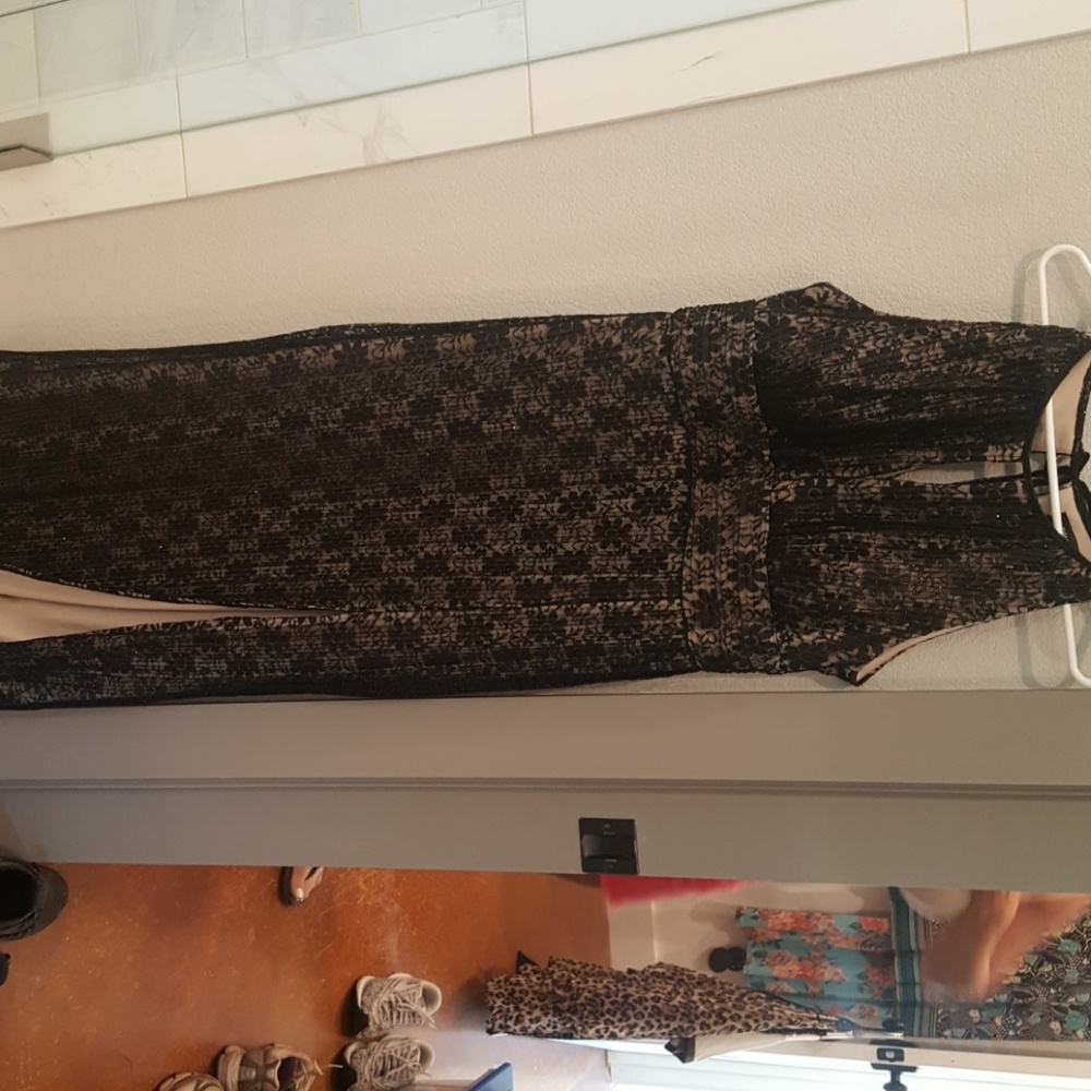 Nude, black laced formal dress
